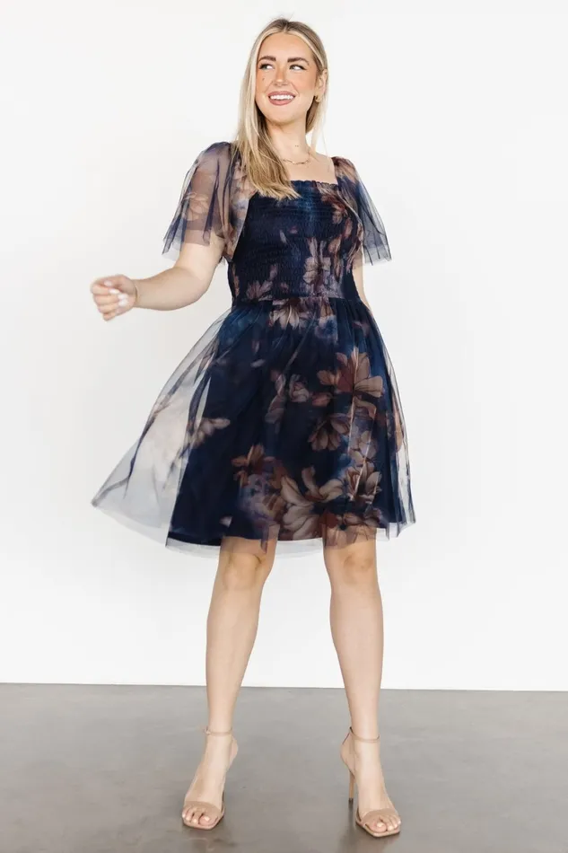 Tivoli Tulle Short Dress Dark Blue Floral Women Baltic Born Wedding Guest Tivoli Tulle Short Dress Dark Blue Floral Women Baltic Born Wedding Guest