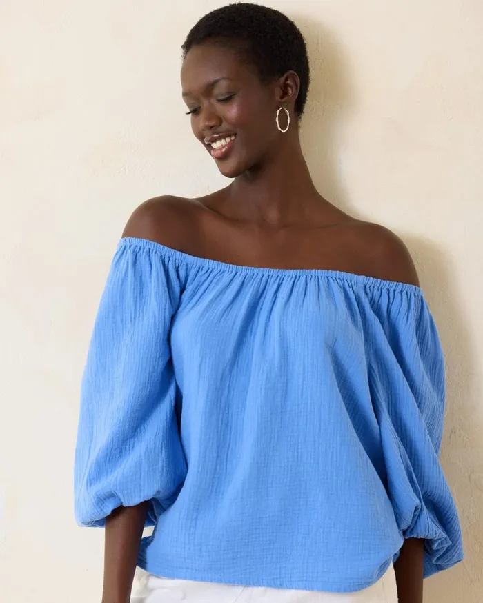 Tommy Bahama Agua Amara Ikat Shimmer LongSleeve Peasant Top Big Island Blue Women Tops and Shirts Tommy Bahama Agua Amara Ikat Shimmer LongSleeve Peasant Top Big Island Blue Women Tops and Shirts