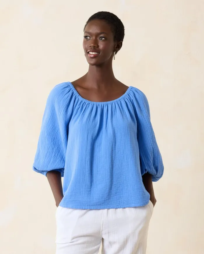 Tommy Bahama Agua Amara Ikat Shimmer LongSleeve Peasant Top Big Island Blue Women Tops and Shirts Tommy Bahama Agua Amara Ikat Shimmer LongSleeve Peasant Top Big Island Blue Women Tops and Shirts