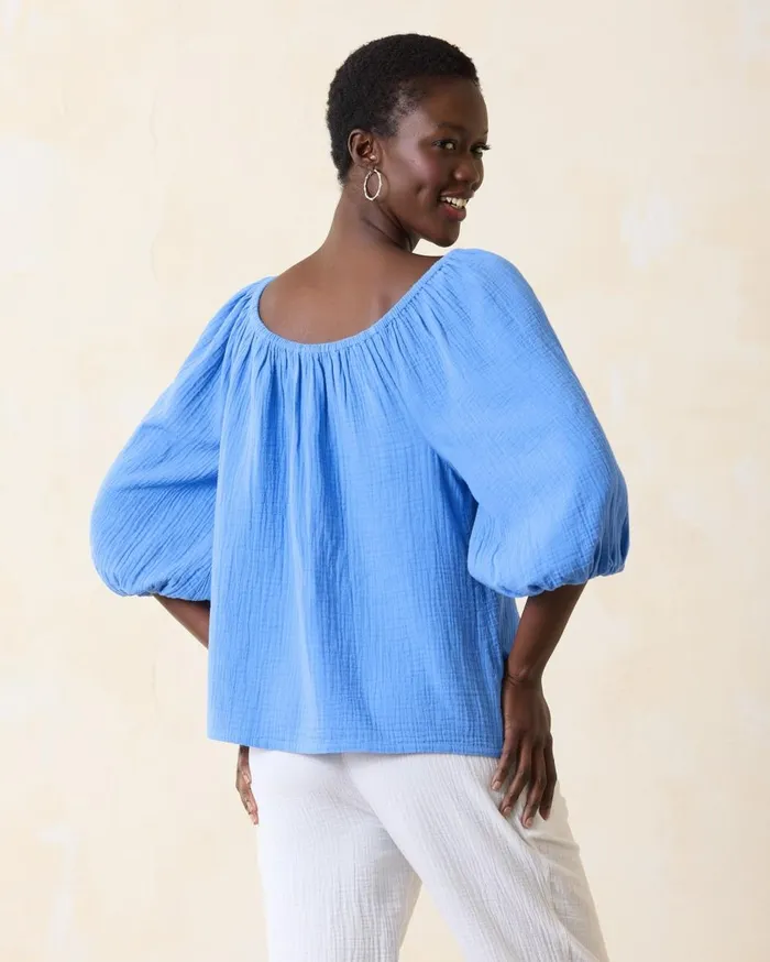 Tommy Bahama Agua Amara Ikat Shimmer LongSleeve Peasant Top Big Island Blue Women Tops and Shirts Tommy Bahama Agua Amara Ikat Shimmer LongSleeve Peasant Top Big Island Blue Women Tops and Shirts