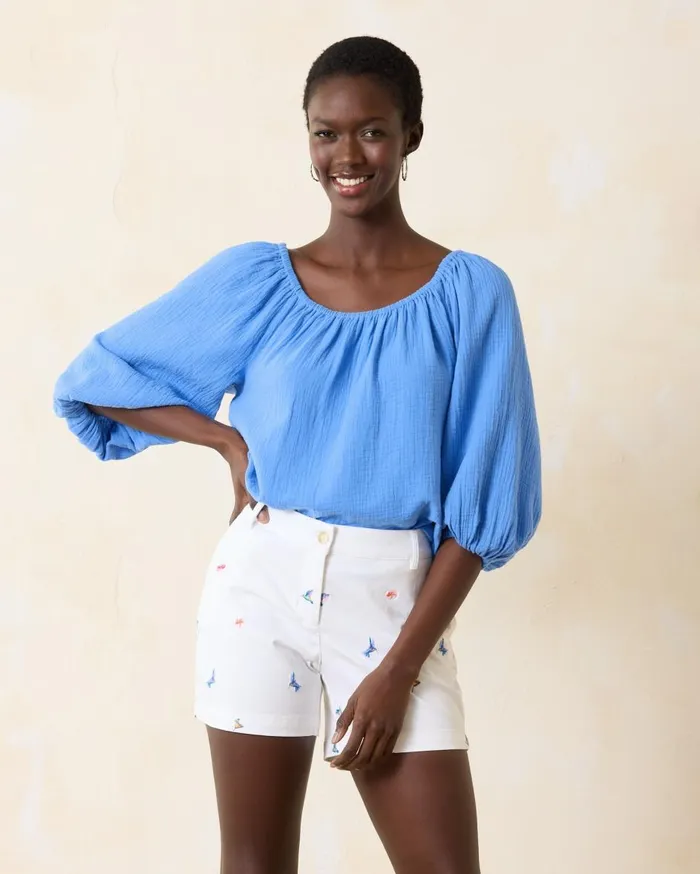 Tommy Bahama Agua Amara Ikat Shimmer LongSleeve Peasant Top Big Island Blue Women Tops and Shirts Tommy Bahama Agua Amara Ikat Shimmer LongSleeve Peasant Top Big Island Blue Women Tops and Shirts