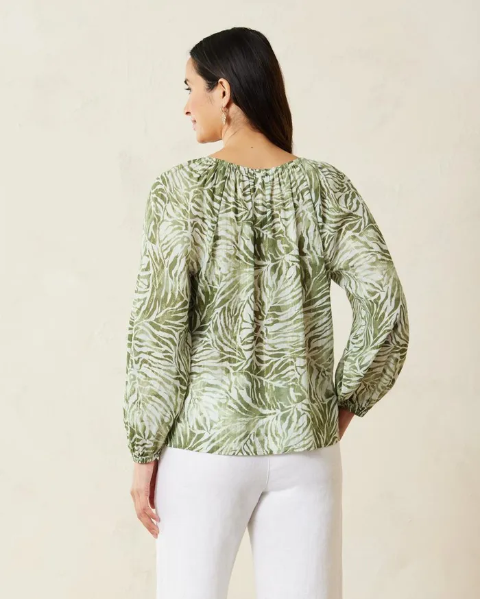 Tommy Bahama Agua Amara Monstera Mirage LongSleeve Peasant Top Tea Leaf Women Tops and Shirts Tommy Bahama Agua Amara Monstera Mirage LongSleeve Peasant Top Tea Leaf Women Tops and Shirts