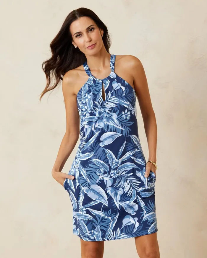 Tommy Bahama Aubrey Gulf Shore Halter IslandZone Dress Island Navy Women Dresses