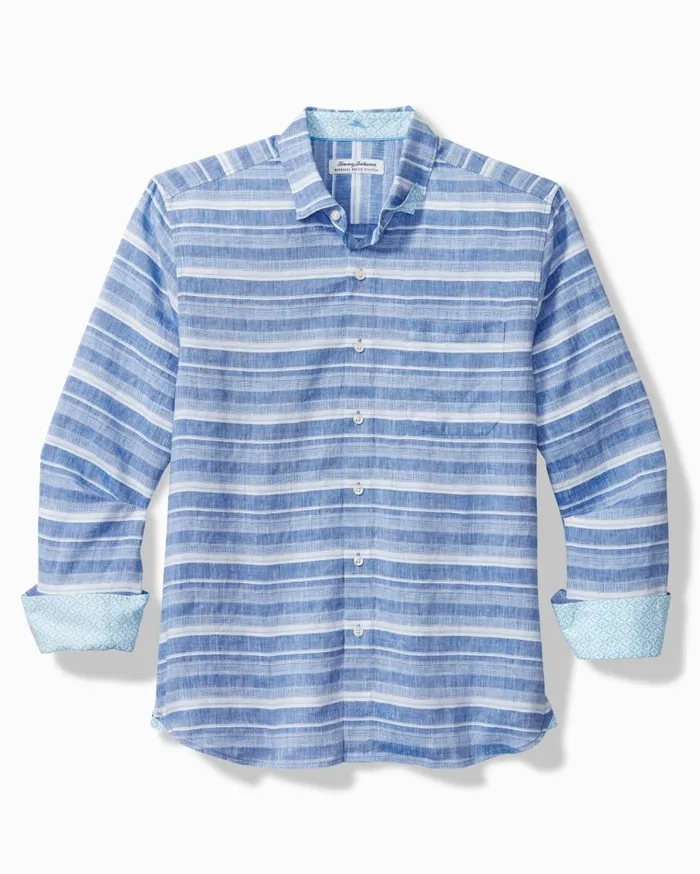 Tommy Bahama Barbados Breeze Costa Stripe StretchLinen Shirt Cobalt Craze Men Shirts