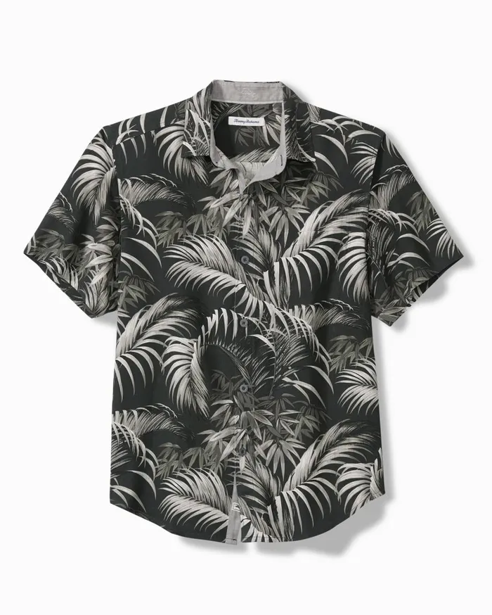 Tommy Bahama Big and Tall Made For Shade Silk Camp Shirt Black Big and Tall Shirts