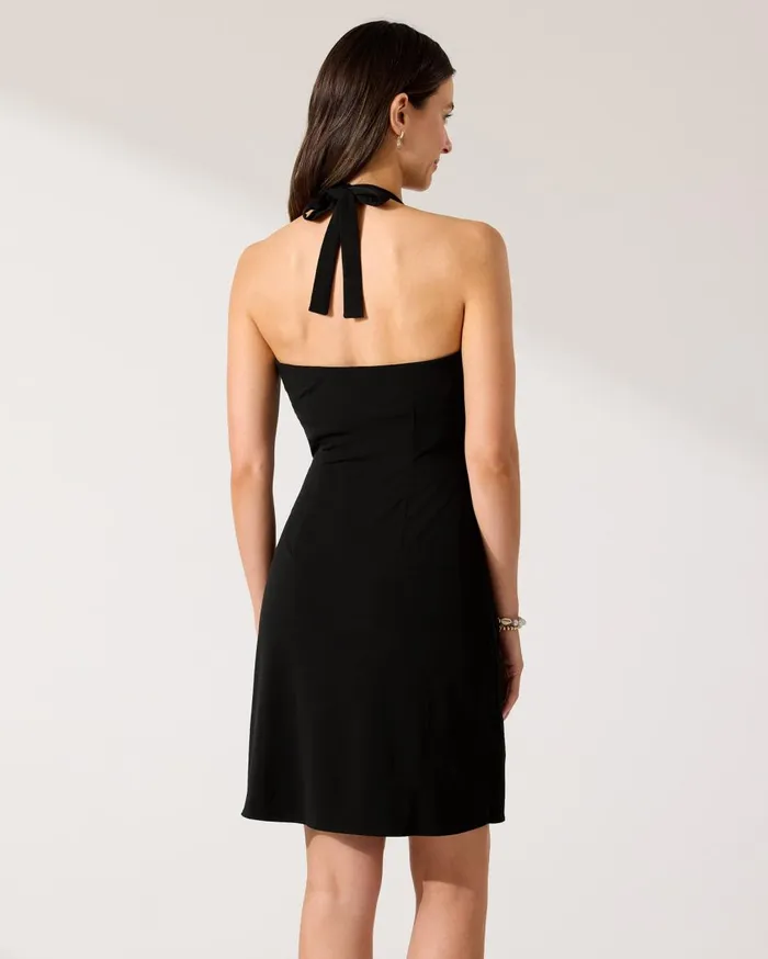 Tommy Bahama Clara FauxWrap Halter Dress Black Women Dresses