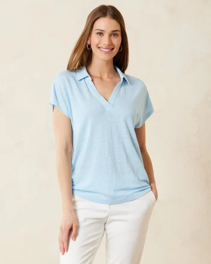 Tommy Bahama Coastalina Orchid Dreams Sleeveless Linen Top Surf Blue Women Tops and Shirts