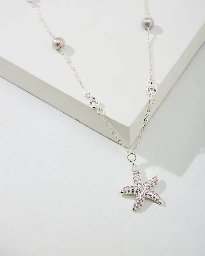 Tommy Bahama Crystal Collection Silver Starfish Pearl Necklace Silver Women Jewelry Collections