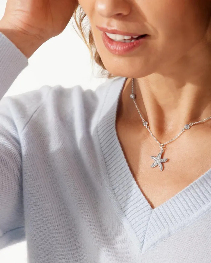Tommy Bahama Crystal Collection Silver Starfish Pearl Necklace Silver Women Jewelry Collections