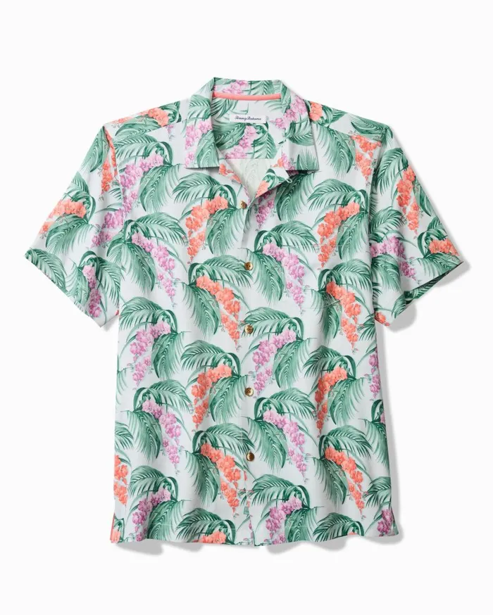 Tommy Bahama Frond Showers Silk Camp Shirt Lilac Chiffon Men Shirts