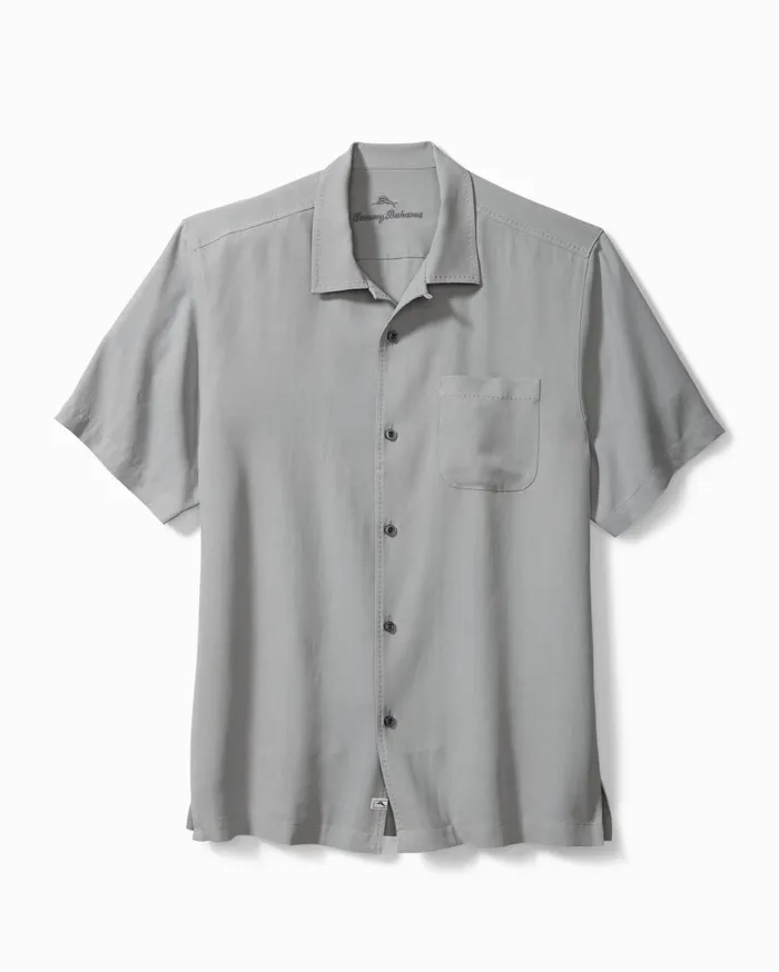 Tommy Bahama Hawaiian Herringbone Camp Shirt Dove Grey Men Shirts
