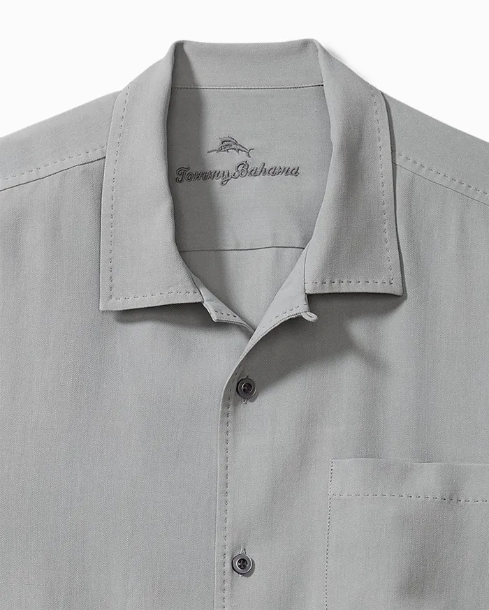 Tommy Bahama Hawaiian Herringbone Camp Shirt Dove Grey Men Shirts