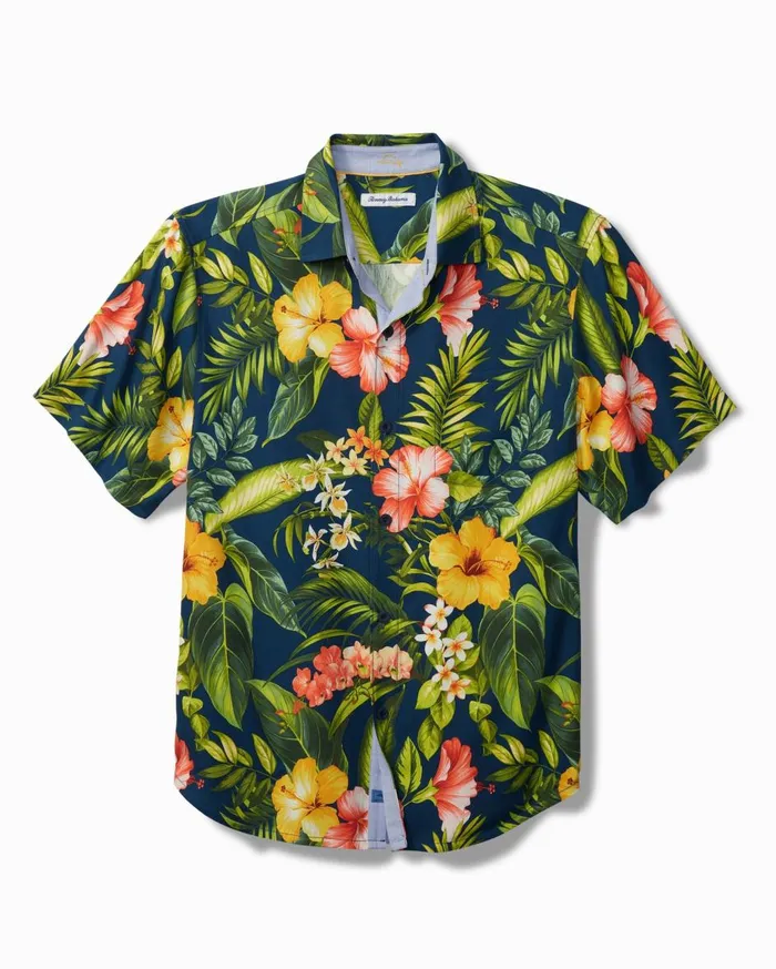 Tommy Bahama Midnight Hibiscus Silk Camp Shirt Island Navy Men Shirts