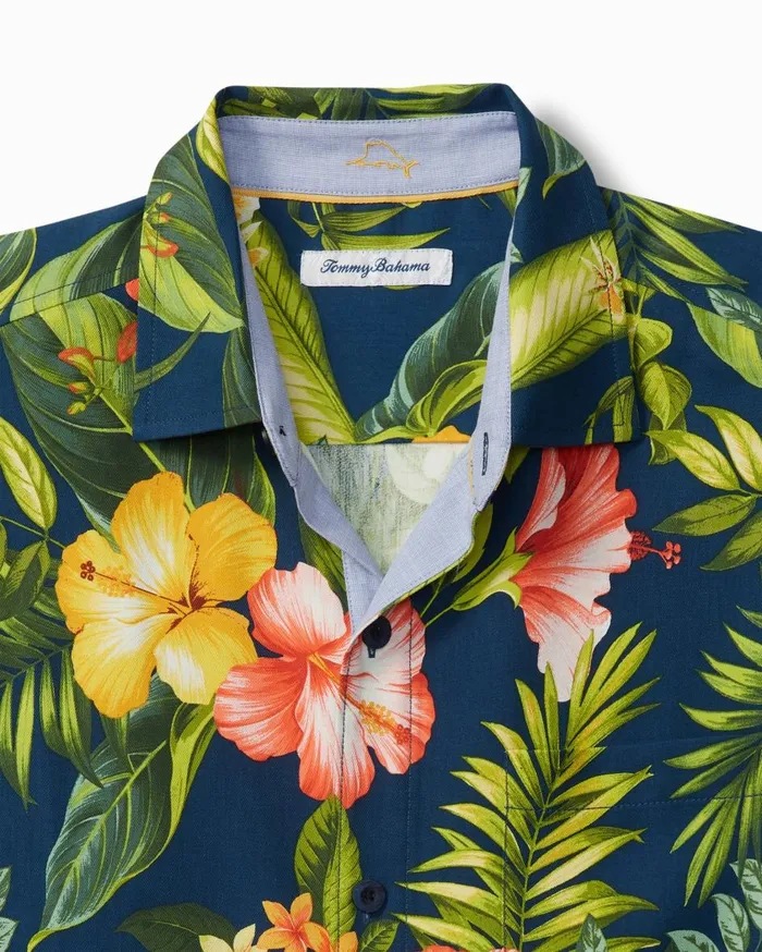 Tommy Bahama Midnight Hibiscus Silk Camp Shirt Island Navy Men Shirts