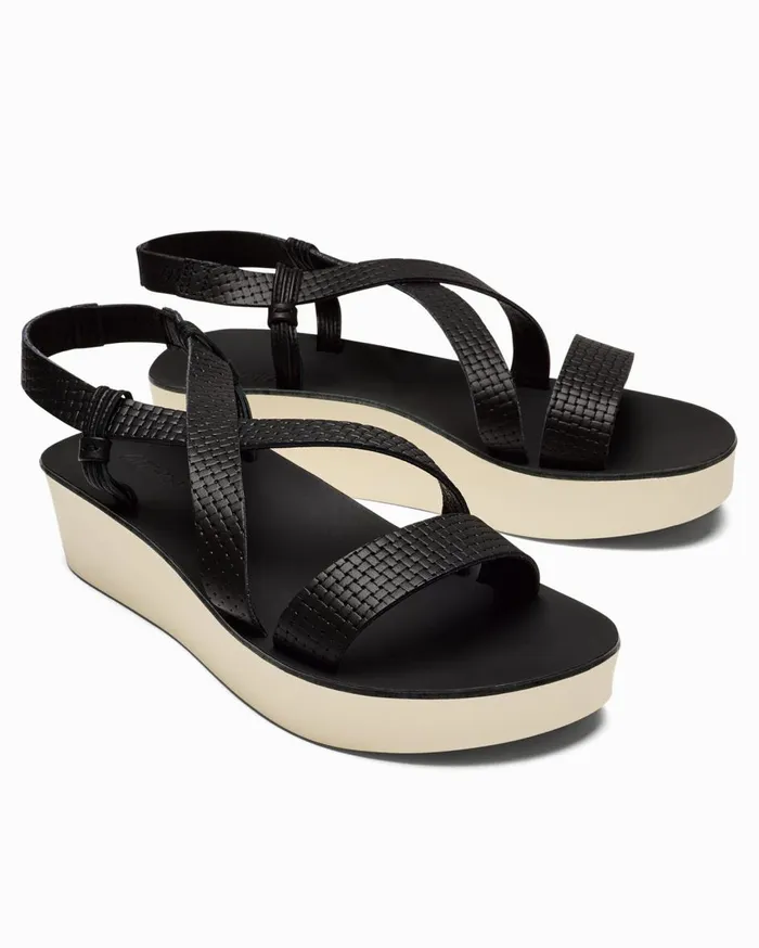 Tommy Bahama Olukai Onohi Strappy Platform Sandals Black Women Shoes and Sandals