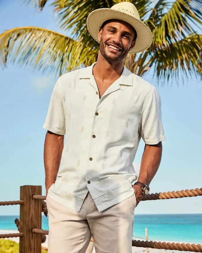 Tommy Bahama Pina Palms Embroidered Silk Camp Shirt Continental Men Shirts