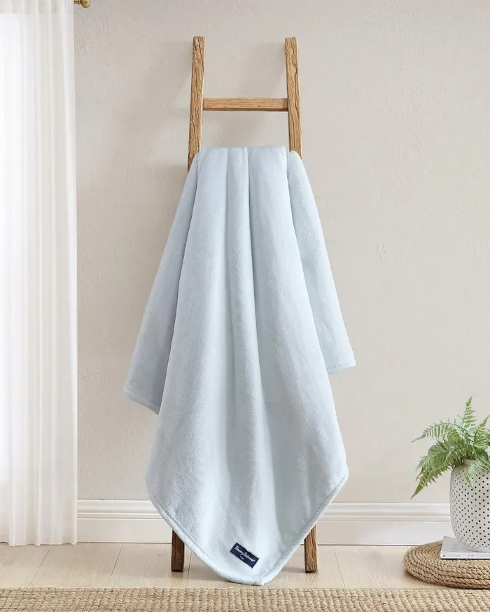 Tommy Bahama Plush Fleece Pastel Blue Twin Blanket Pastel Blue Beach and Home Bedding