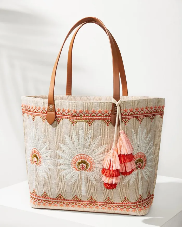 Tommy Bahama Straw and Fringe Callawassie Palmetto Tote Tan WomenBeach and Home Handbags and Clutches