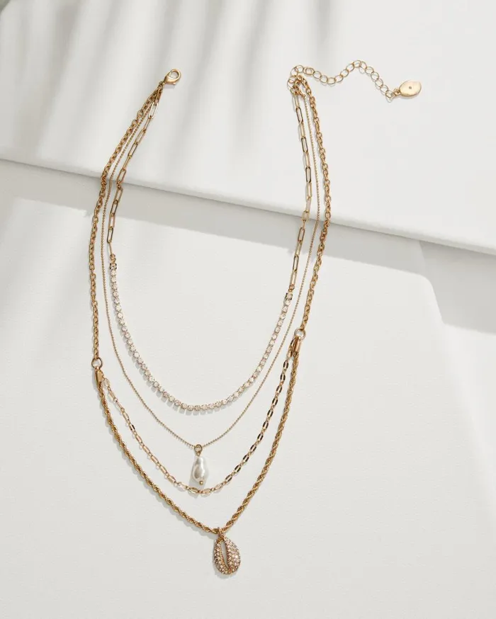 Tommy Bahama Virgin Gorda Layered Pearl Charm Necklace Gold Women Jewelry Collections