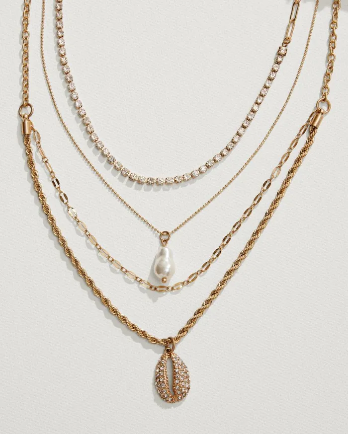 Tommy Bahama Virgin Gorda Layered Pearl Charm Necklace Gold Women Jewelry Collections