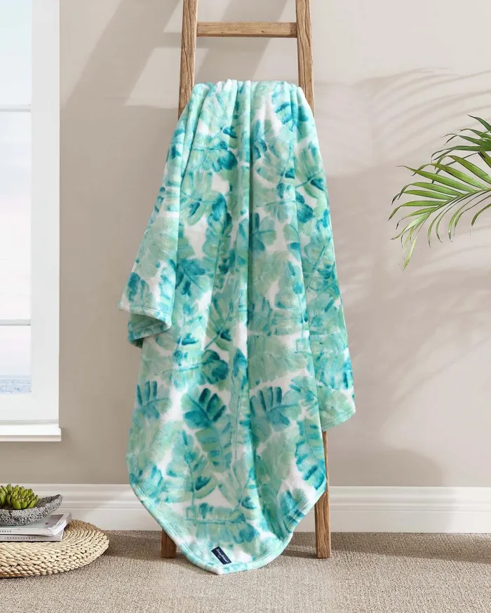 Tommy Bahama Weekend Reversible Fleece Throw Green Beach and Home Bedding