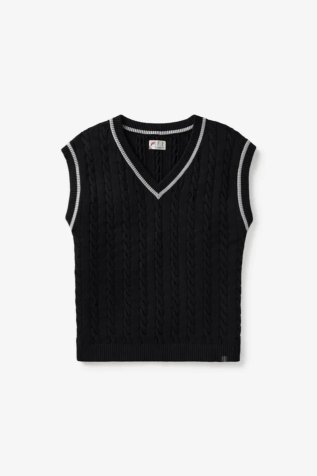 Tops and TShirts Men Fila Baseline Cable Knit Vest 002 Blackultimate Gray