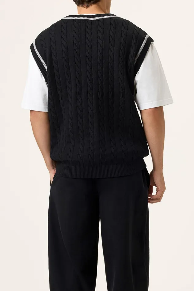Tops and TShirts Men Fila Baseline Cable Knit Vest 002 Blackultimate Gray Tops and TShirts Men Fila Baseline Cable Knit Vest 002 Blackultimate Gray