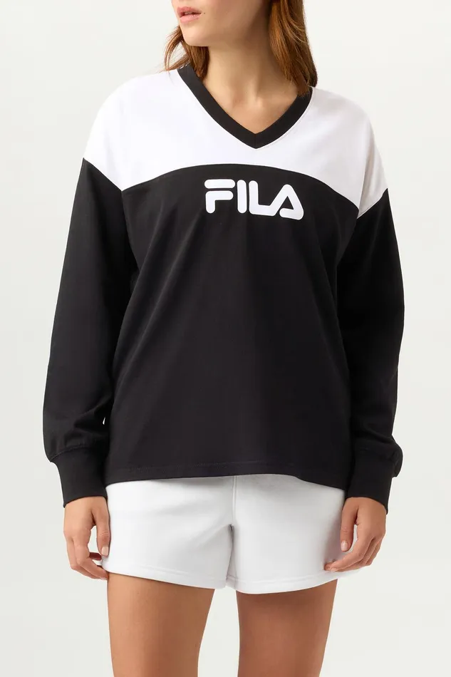 Tops and TShirts Women Fila Practice VNeck 013 Blackwhite