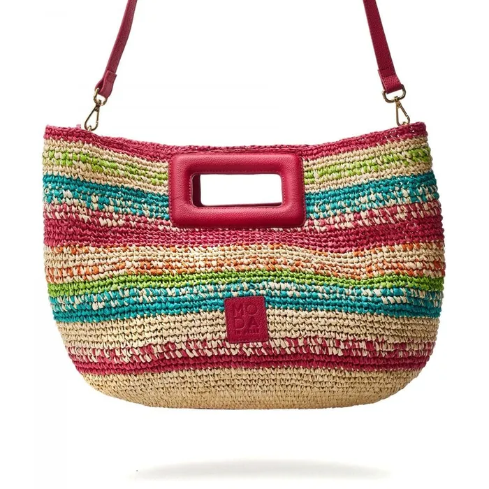 Tote Bags Women Moda In Pelle Sorrento Bag Raspberry Raffia