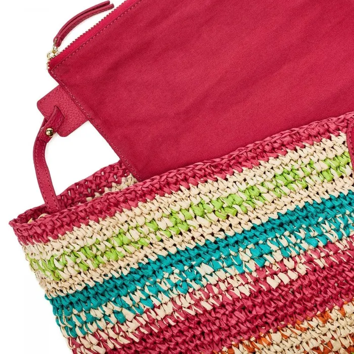 Tote Bags Women Moda In Pelle Sorrento Bag Raspberry Raffia