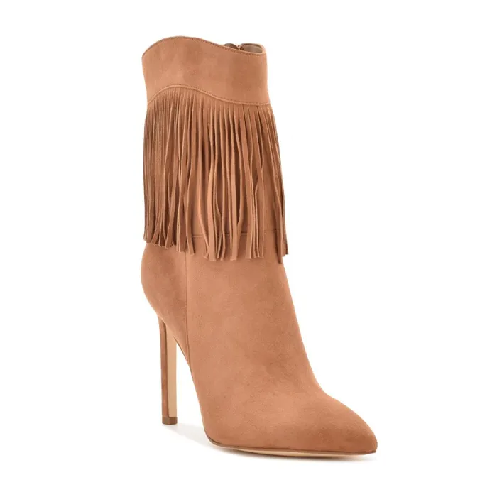 Tries Heeled Fringe Booties Cognac Suede Women Nine West Boots and Booties Tries Heeled Fringe Booties Cognac Suede Women Nine West Boots and Booties