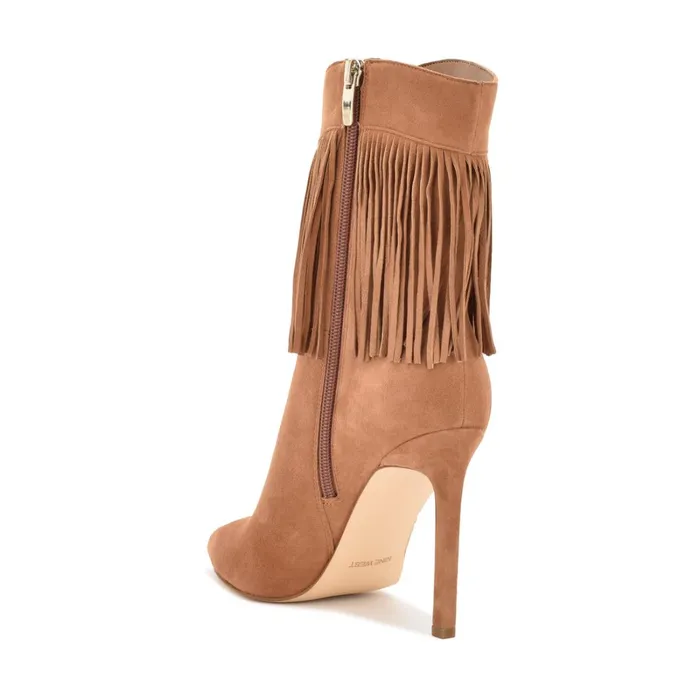 Tries Heeled Fringe Booties Cognac Suede Women Nine West Boots and Booties Tries Heeled Fringe Booties Cognac Suede Women Nine West Boots and Booties