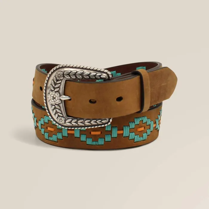 Turquoise Diamond Embroidery Belt Medium Brown Women Ariat Belts