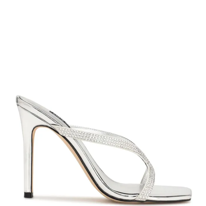 Twist Heeled Slide Sandals Silver Metallic Women Nine West High Heels