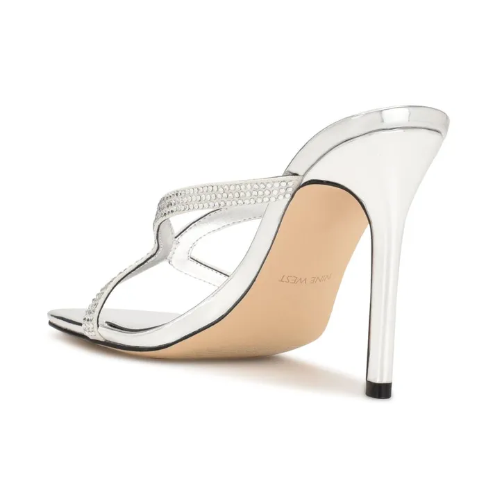 Twist Heeled Slide Sandals Silver Metallic Women Nine West High Heels Twist Heeled Slide Sandals Silver Metallic Women Nine West High Heels