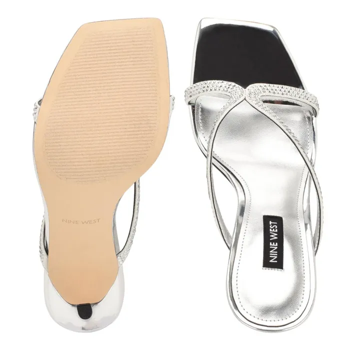 Twist Heeled Slide Sandals Silver Metallic Women Nine West High Heels Twist Heeled Slide Sandals Silver Metallic Women Nine West High Heels