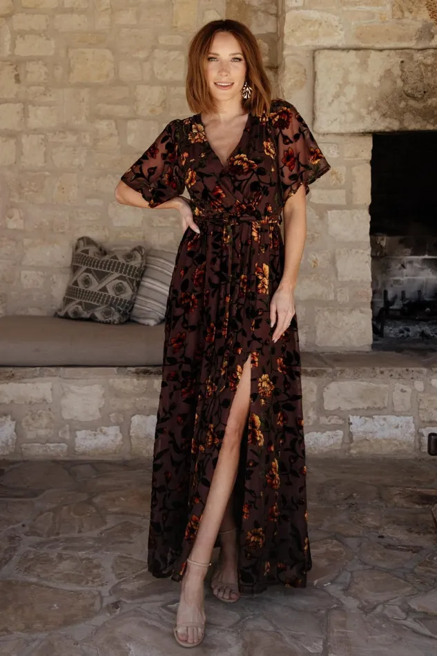 Uma Velvet Maxi Dress Clove Amber Floral Women Baltic Born Mother Of The Bride
