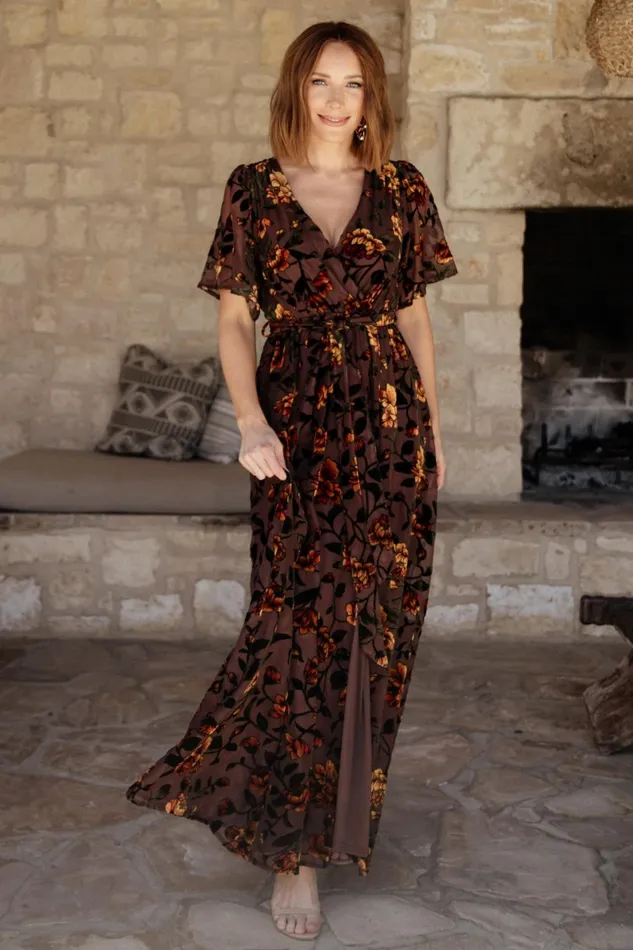 Uma Velvet Maxi Dress Clove Amber Floral Women Baltic Born Mother Of The Bride