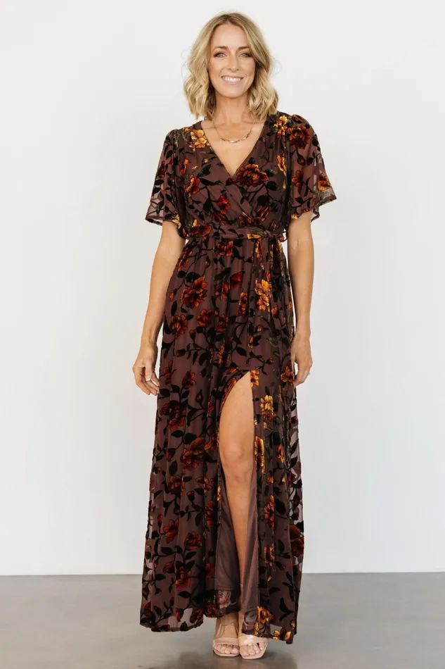 Uma Velvet Maxi Dress Clove Amber Floral Women Baltic Born Mother Of The Bride
