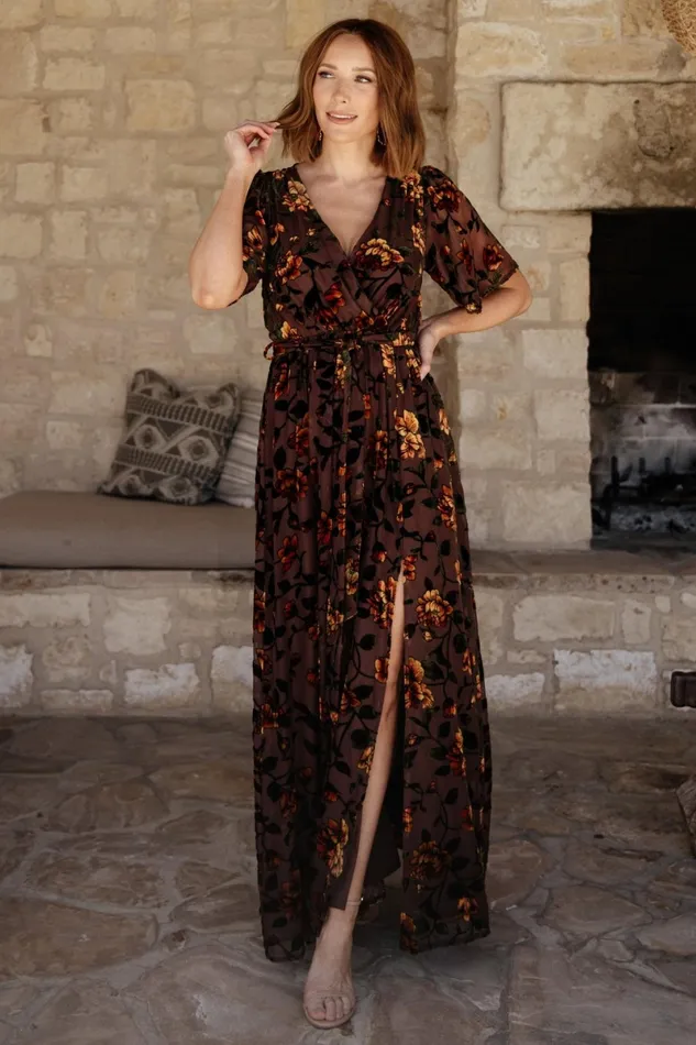 Uma Velvet Maxi Dress Clove Amber Floral Women Baltic Born Mother Of The Bride