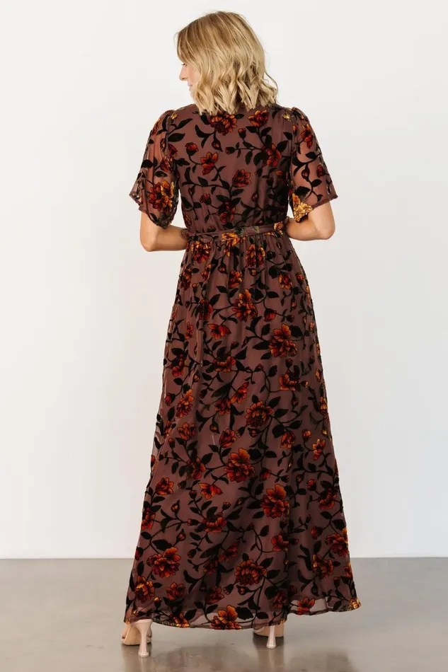Uma Velvet Maxi Dress Clove Amber Floral Women Baltic Born Mother Of The Bride