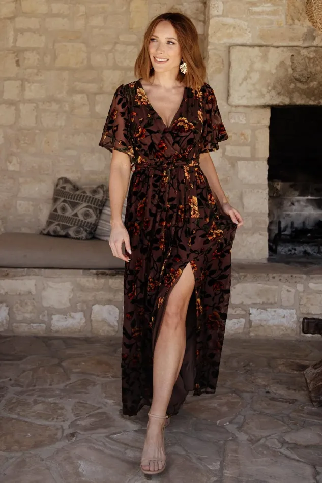 Uma Velvet Maxi Dress Clove Amber Floral Women Baltic Born Mother Of The Bride