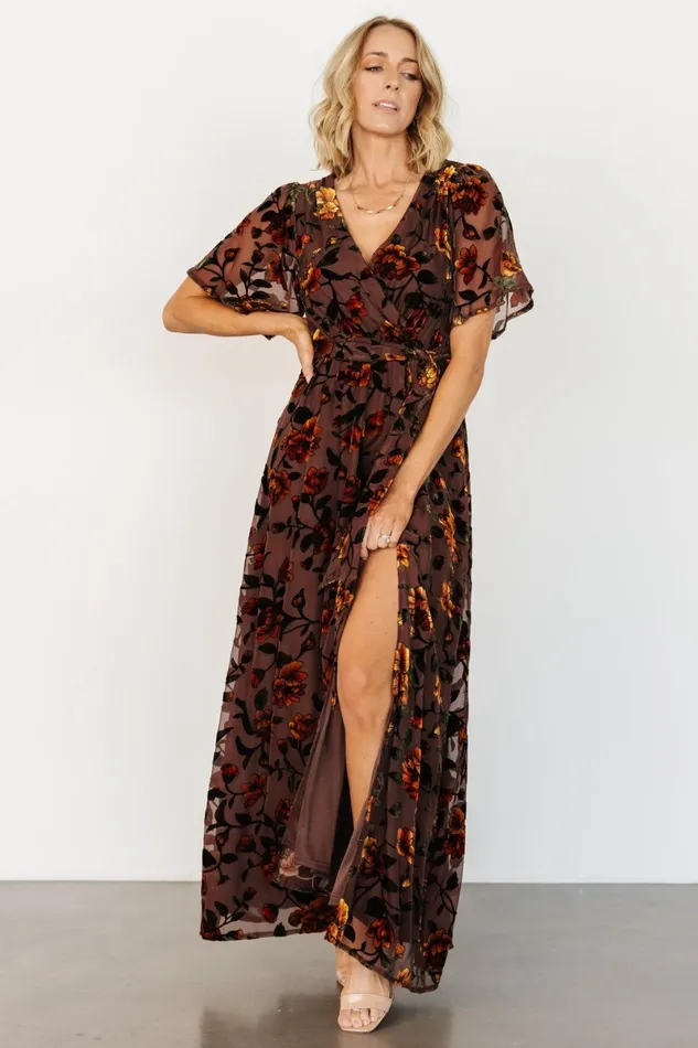 Uma Velvet Maxi Dress Clove Amber Floral Women Baltic Born Mother Of The Bride