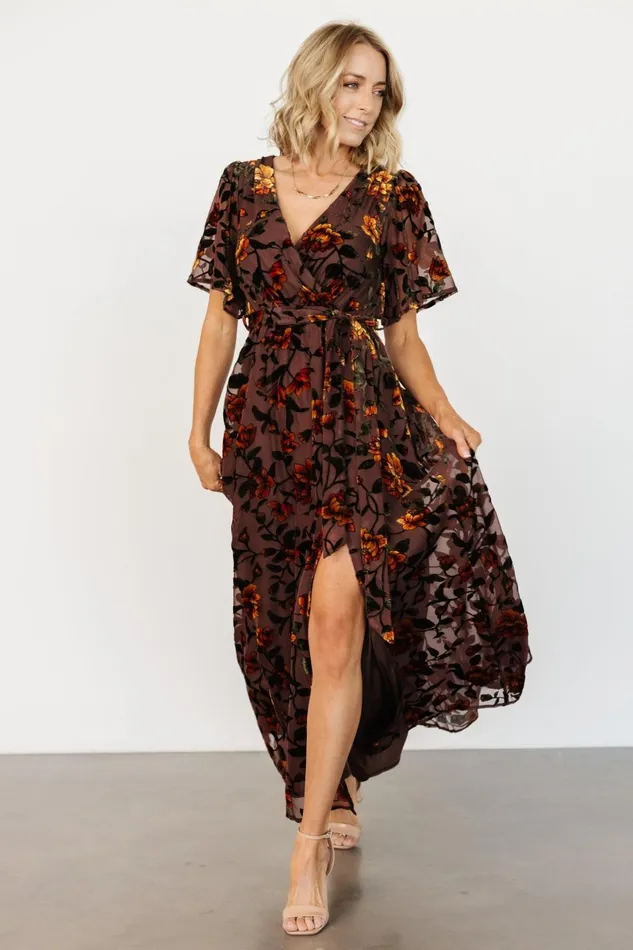 Uma Velvet Maxi Dress Clove Amber Floral Women Baltic Born Mother Of The Bride
