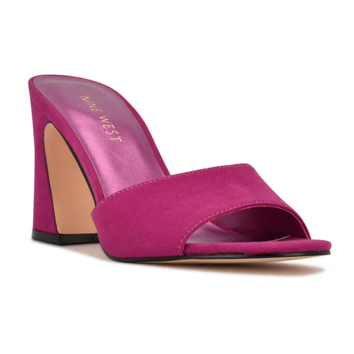 Unah Heeled Slide Sandals Dark Pink Suede Women Nine West Heeled