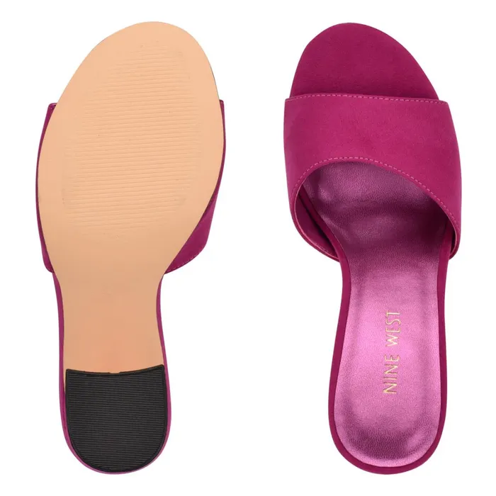 Unah Heeled Slide Sandals Dark Pink Suede Women Nine West Heeled