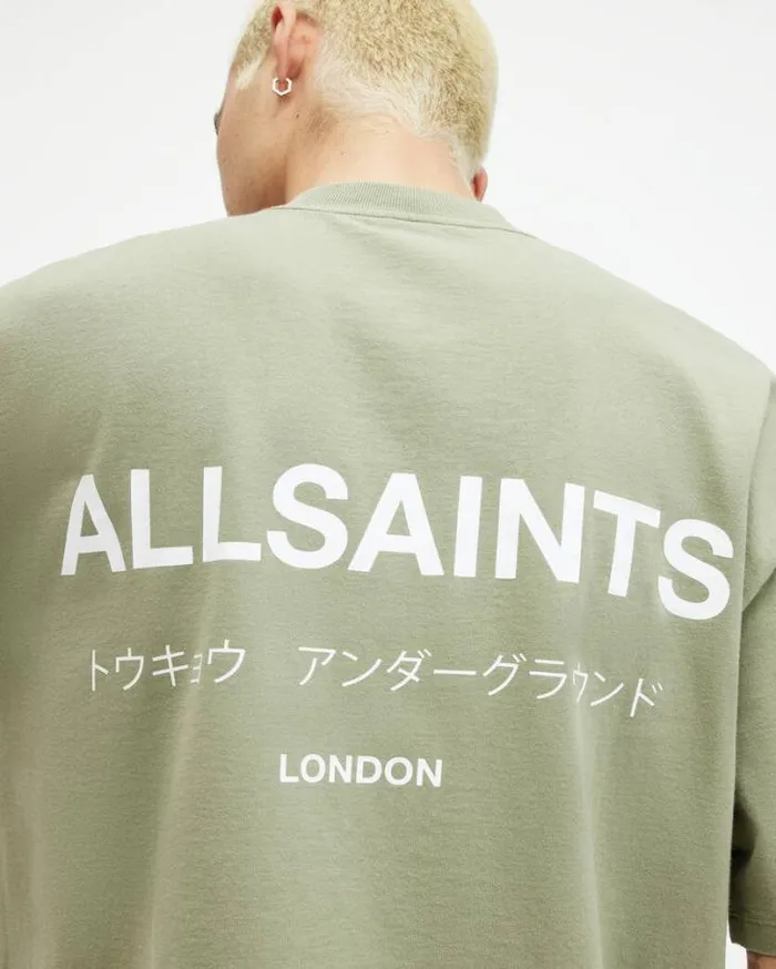 Underground Oversized Crew Neck TShirt Hemp Greenwhite Men AllSaints TShirts