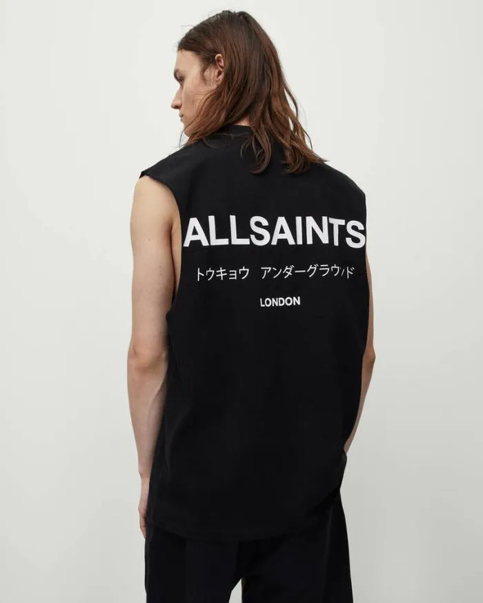 Underground Sleeveless Crew Tank Top Jet Black Men AllSaints TShirts