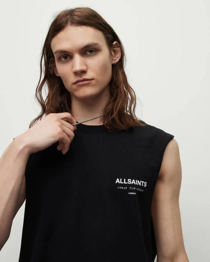 Underground Sleeveless Crew Tank Top Jet Black Men AllSaints TShirts