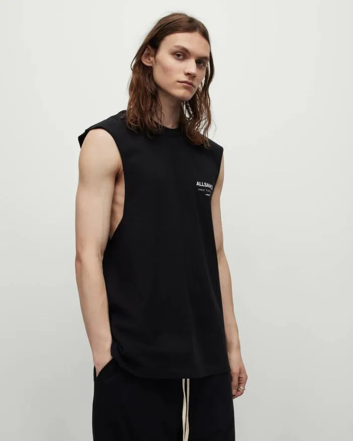 Underground Sleeveless Crew Tank Top Jet Black Men AllSaints TShirts
